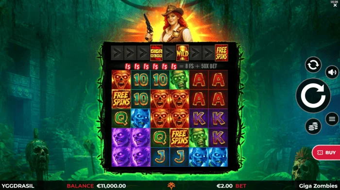 Giga Zombies - màn hình trò chơi với cuộn 6x5